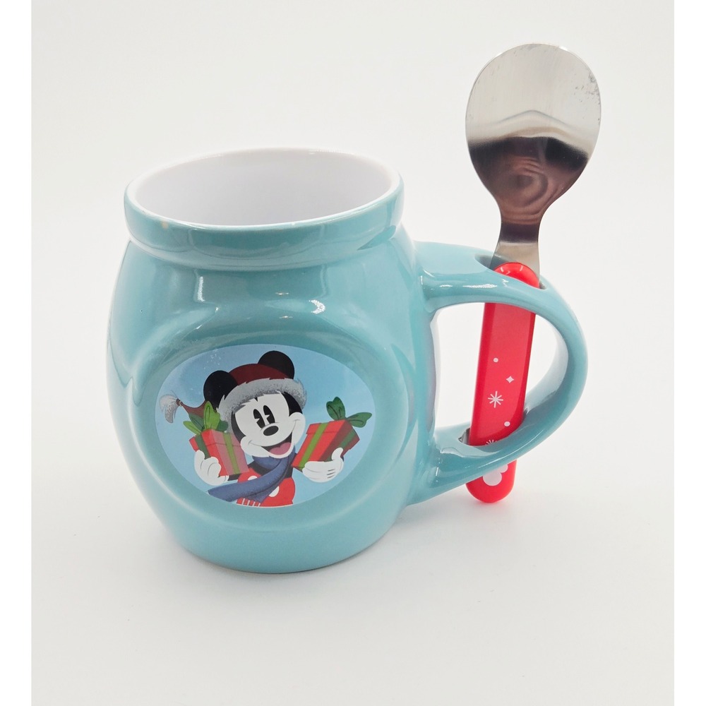 Disney Mickey Mouse Christmas Mug with Spoon Teal Holiday Frankford Candy 2022